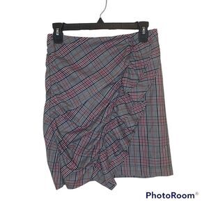 Birgitte Herskind Women's Prince of Wales Check Ruffled Tulip Skirt Gray Size 34